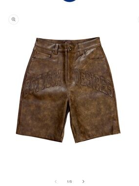 Bottega Veneta Brown Leather Embossed Logo Men's Shorts